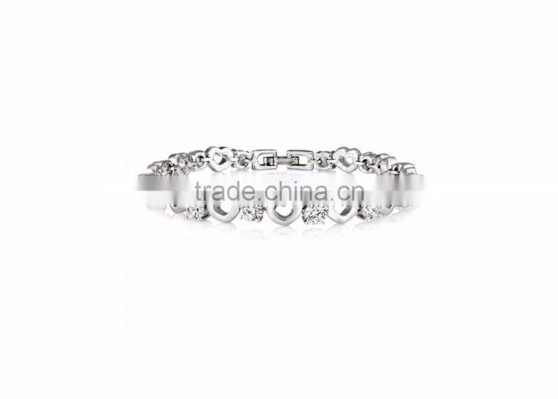 Silver Plated CZ Studded Linked Heart Bracelet