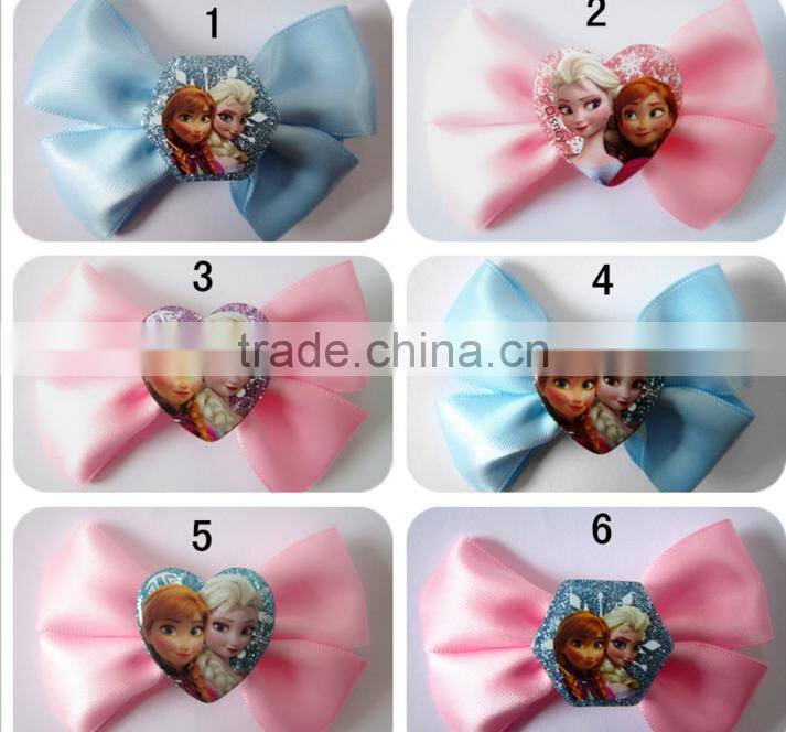 Cartoon children hair clip pink resin charm hairclip silk ribbon hairpin 2016