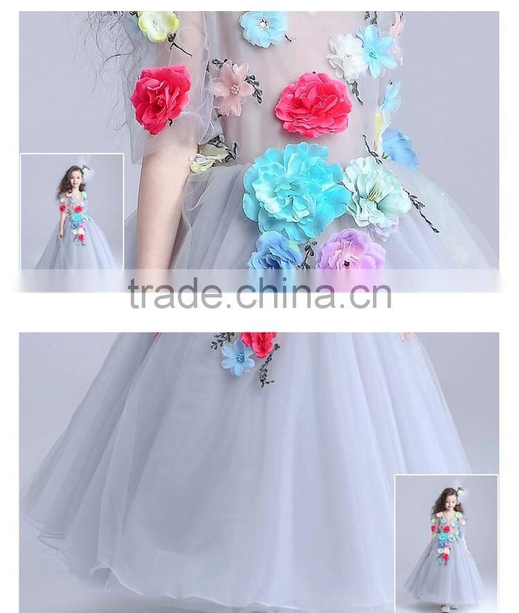 2017 fancy sheer embroidery gauze short sleeve long frocks cotton lining dress