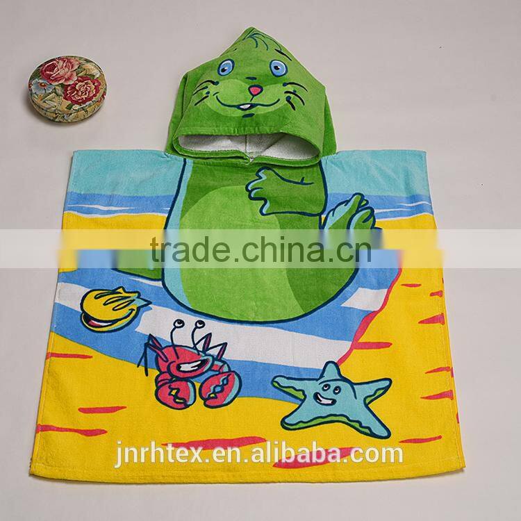 Alibaba Trade Assurance combed cotton screen printing terry children poncho beach towel