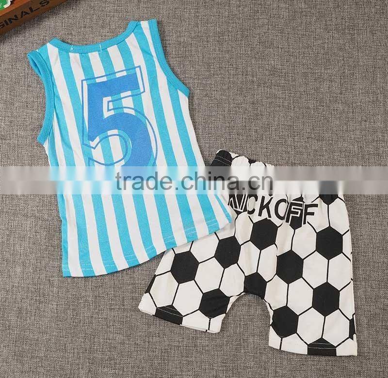 new item 2016 children clothes Baby Boy boutique football outfit Clothing Set Cartoon Letter T shirt Stripe Shorts