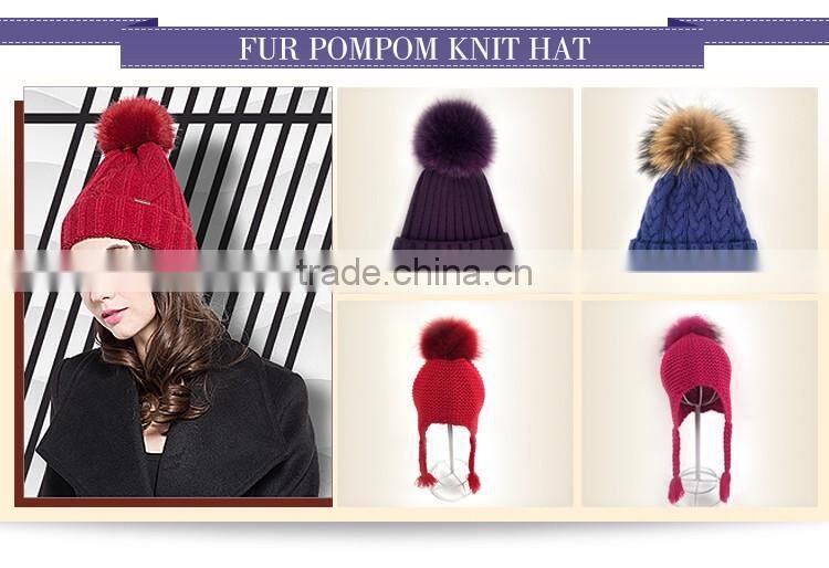 Myfur Hot Pink Knitting Hat with Real Genuine Raccoon Fur Bobble