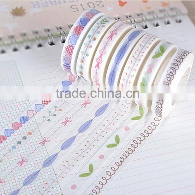 7mm*10m washi tape heart/split line/animal foortsprint pattern adhesive tape small fresh series decorative tape