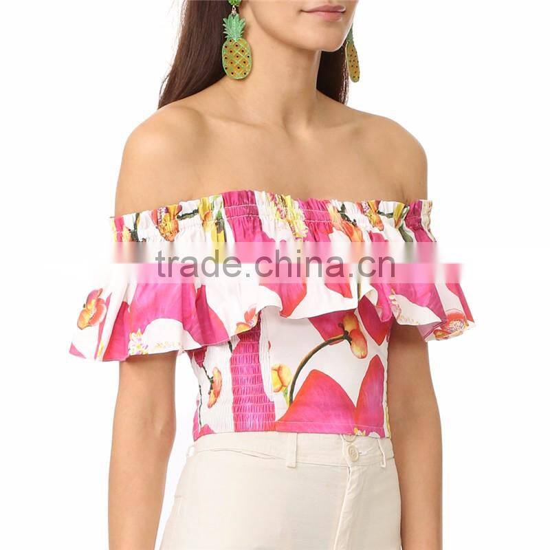 2017 summer off shoulder bold floral print flounce best blouses