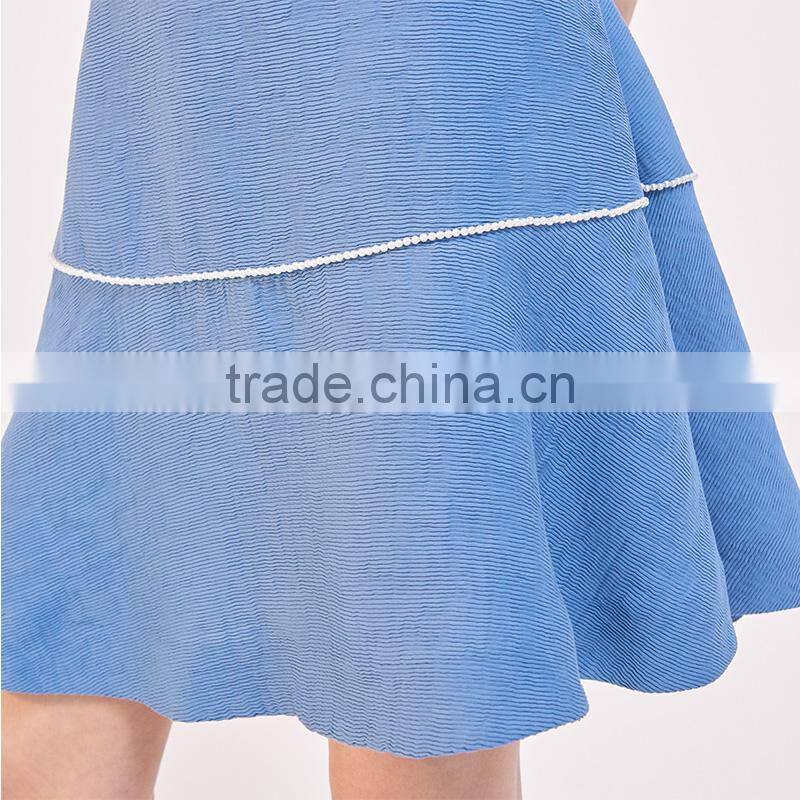 Beaded neckline ruffled shoulders top with a short flared skirt suit dress