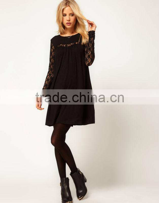 Swing Dress With Lace Sleeves