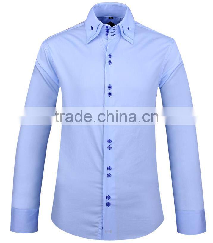 2017 new men's dress shirt with high double button-down collar