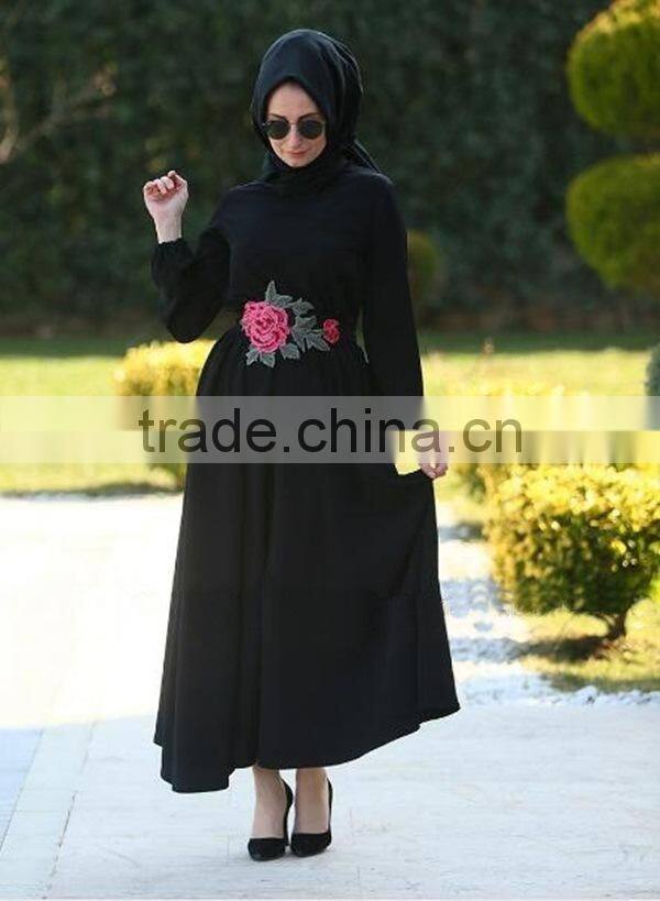 polyester rose waist muslim dress/dql Arabian islamic polyester breathable abaya kaftan dresses/loose fit middle east clothing