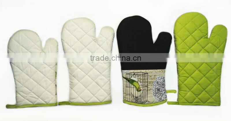 Eco-friendly Garden Style Cotton Twill Neoprene Green Oven Mitt