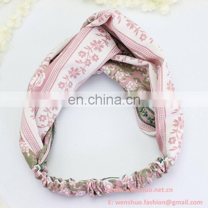 Rural Stripe Grid Floral Printed Fashion Joker Cross Hairband