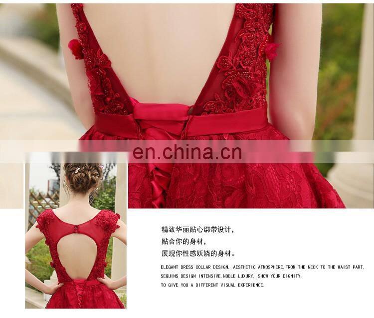 HS1615 Sexy Red Knee Length Flower Applique Bridal Party Dress for Bridesmaid