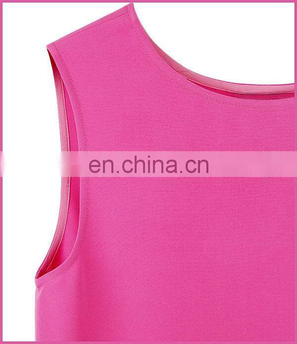 sweet style o-neck straight pleated bottom vest dress