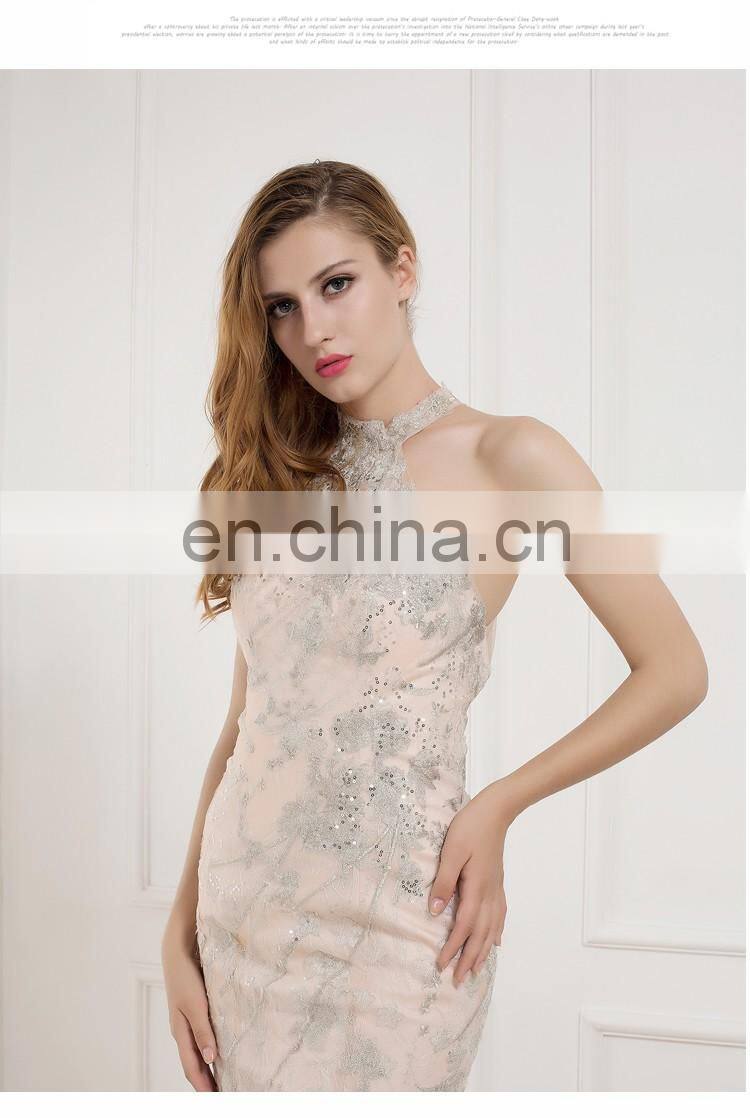 EB2619 Sexy Luxury Halter top beading Silver lace mermaid trumpet prom dress