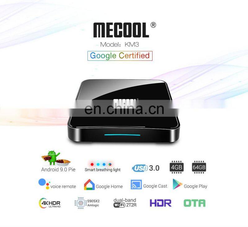 4GB 64GB TV BOX 4K HDR 3D mo-vie Android 9.0 ATV OS Certified KM3 TV Box Home Theatre Center Box