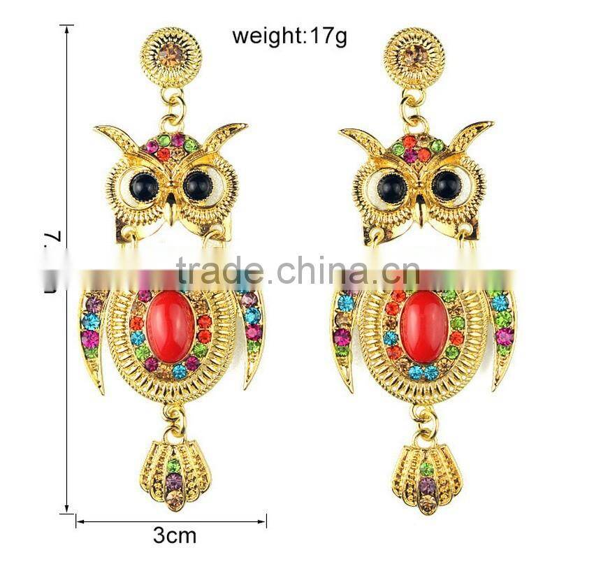 Fashional cute owl earring with stone arete para esposa novia stud earring sets clip