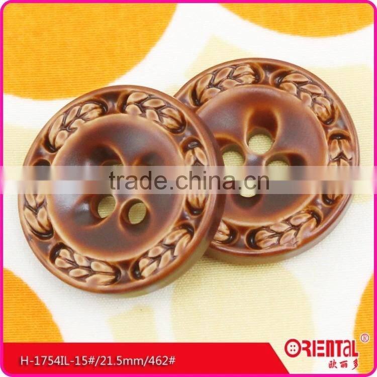 4-hole imitation leather plastic coat button in brown