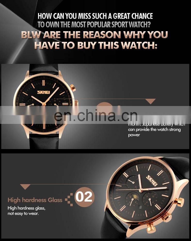 Luxury Goods Skmei 9117 Japan Movt Stainless Steel Back sr626sw Luxury Leather Watch Strap