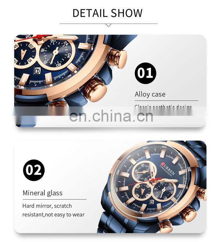 CURREN 8361 Classic 24 Hours Chronograph Stainless Steel Back Watch Japan Quartz Cool Watches For Men