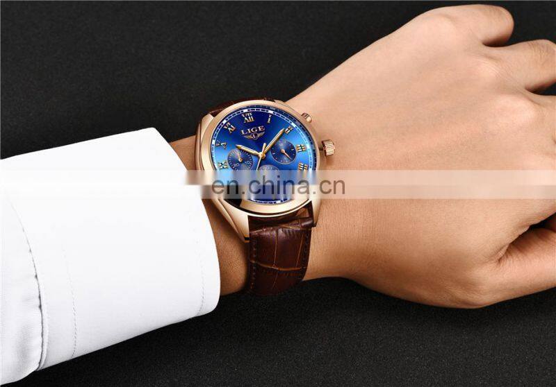 Lige 9852 24 Hour Date Men Quartz Watch Reloj Waterproof Clock Luxury Leather Watches Men Lige Brand