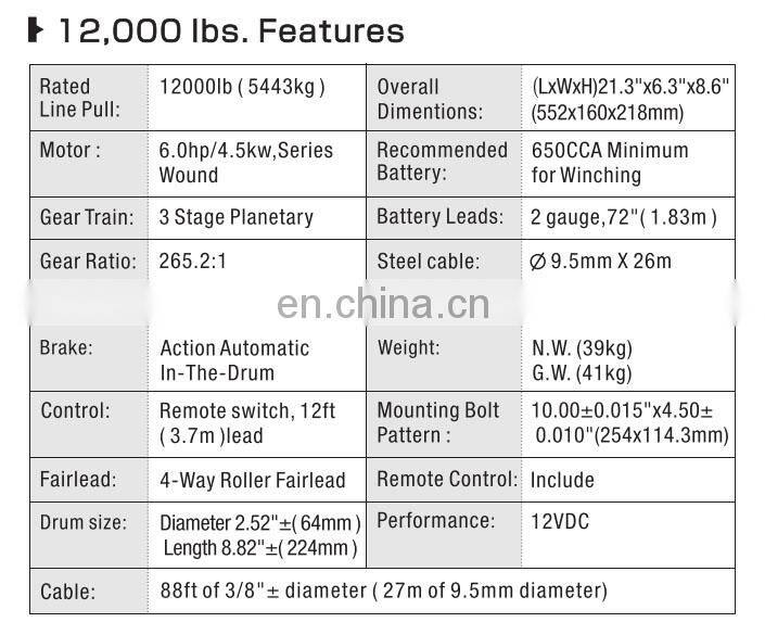 12000lbs Electric Winch 12V 4WD Winch Water Resistant Synthetic Rope Heavy Duty remote