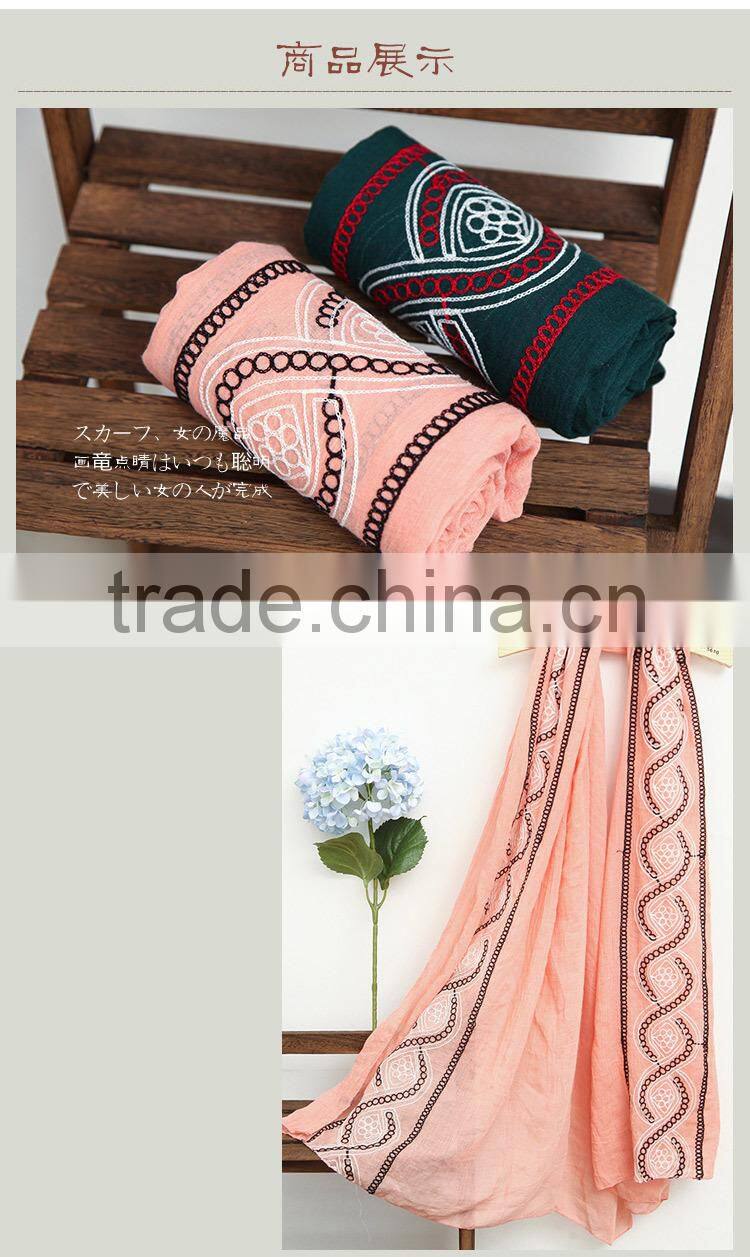 New Design Maxi Long Soft Viscose Embroidery Women Muslim Scarf