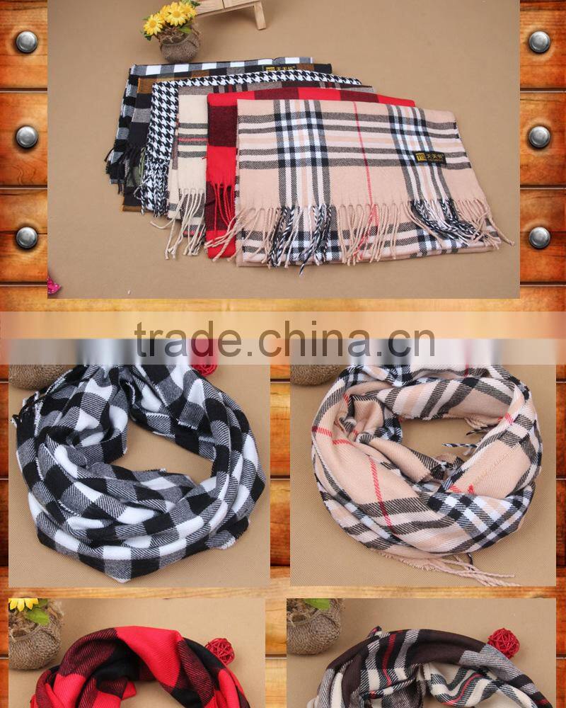 2015 Autumn Winter Newest Cotton Tassel Checked Plaid Boys Scarf
