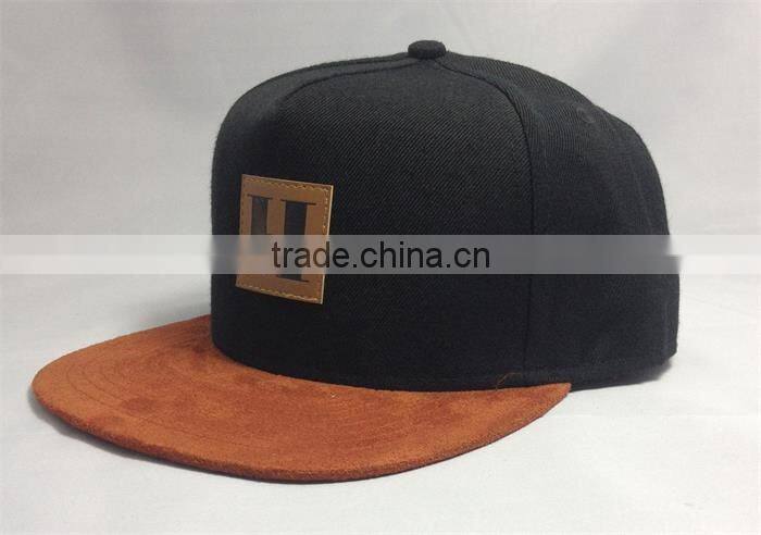 custom 5 panel cotton suede brim snapback hats era leather patch snapback cap