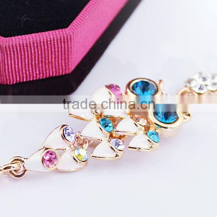 Lovely Adjustable Gold Plated Colorful Owl With Green Eyes Crystal Bracelet