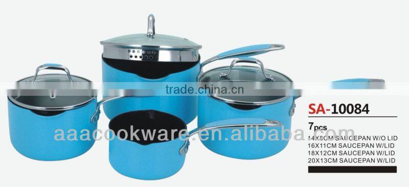2015 New Products 7PCS High Quality 3.5mm Hard Anodized Aluminium Saucepan Set With Color High Temperature Paint For Wholesale