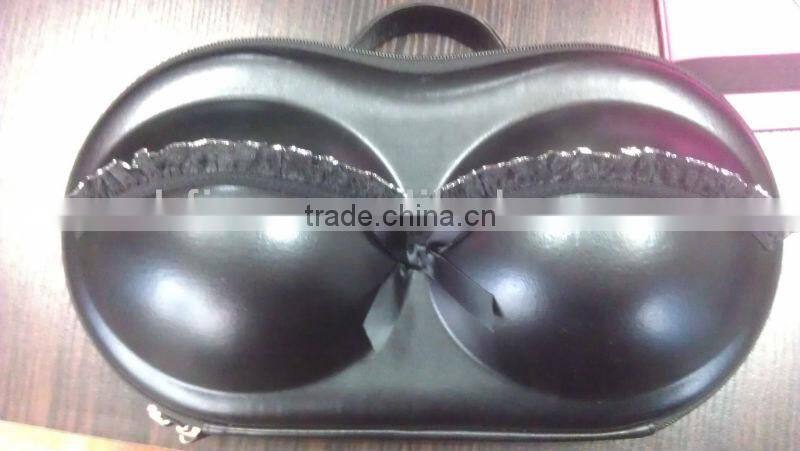 Shinny black dark grain PU EVA bra case