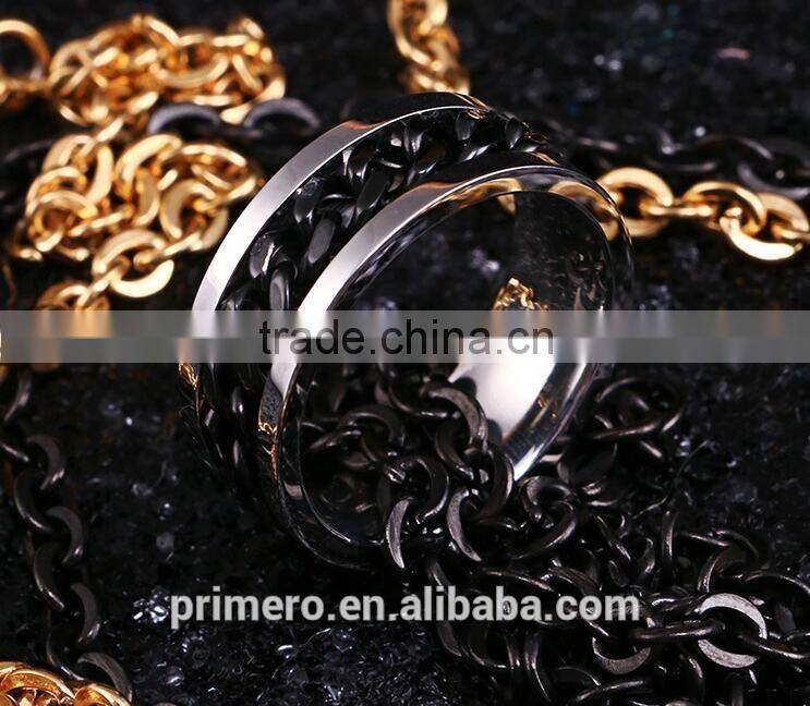 Fashion Spinner Silver Black Chain Ring For Men Stainless Steel Wedding Wholesale Cool Jewelry