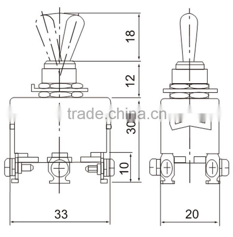 CNTD Yueqing Manufacturer Flush mounting 15A 125VAC Mini Toggle Switch ON-ON DPDT C522A