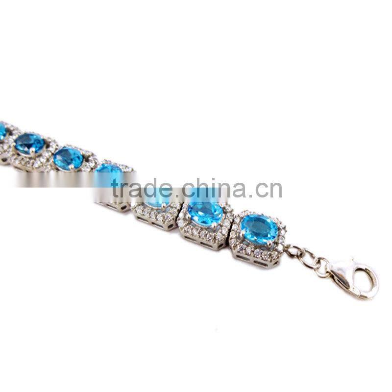 925 Solid Sterling Silver Natural Blue Topaz Rhodium bracelets Spring Look American Diamond bracelets Diamond bracelets