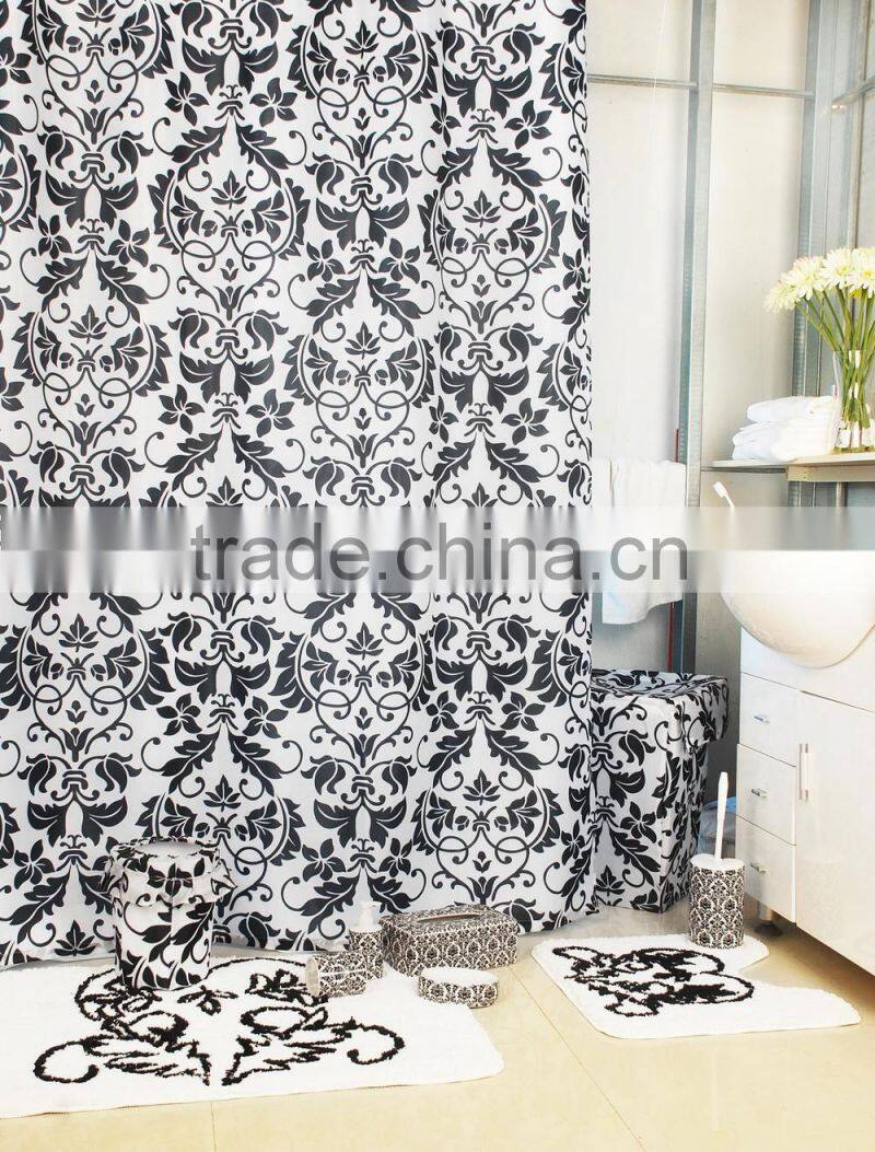 Luxury Damask black bathroom set/shower curtain with bath rug sets