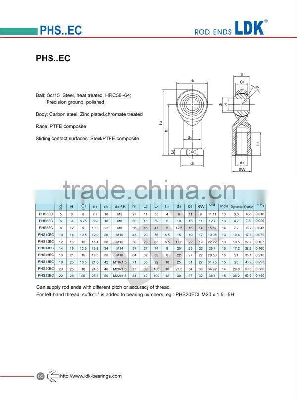 LDK TS16949 Certificated rod ends bearings pos10ec