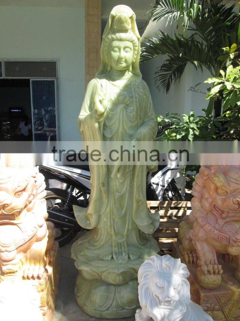 Guanyin Female Buddha Statue White Marble Stone Hand Carving Sculpture For Pagoda, Cave
