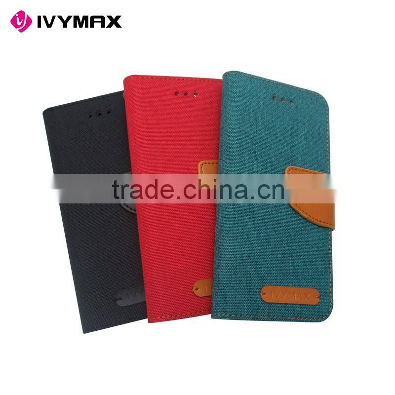 Wholesale dual color convas pouch case with credit card for iphone 6 folio flip case cover