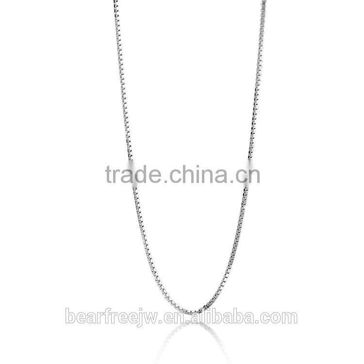 925 Sterling Silver Box Link Chain Necklace 0.65mm/0.8mm/1mm/1.5mm Width