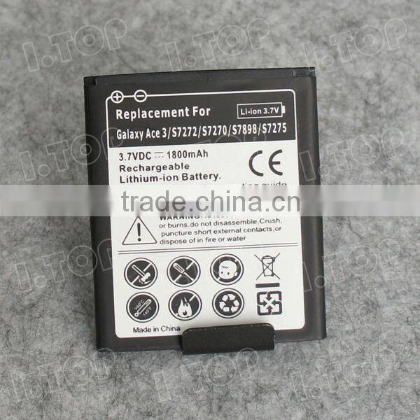 3.7V 1800mAh Battery for Samsung Galaxy ACE 3 S7272, made in china