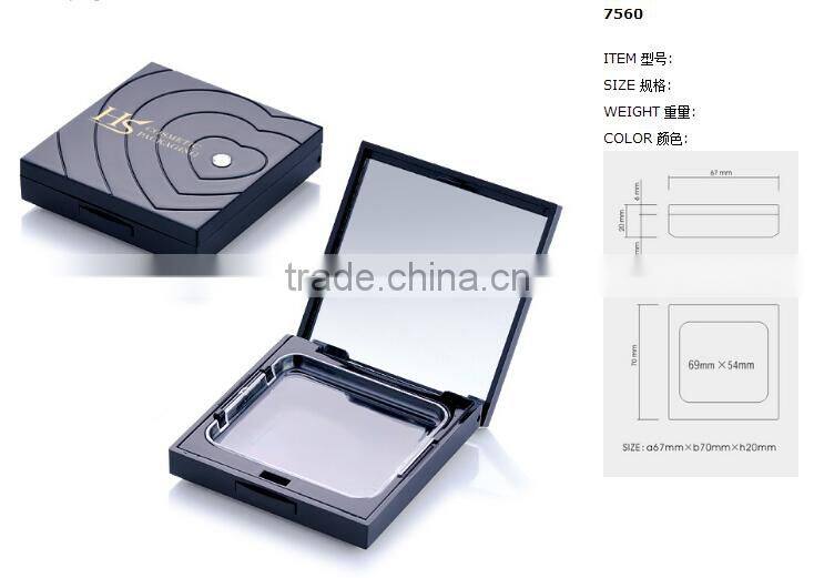 Black Square Makeup Plastic Face Powder Container With Mirror