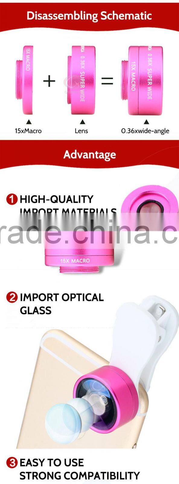 japanese used camera 3 in 1 lens clips mobile camera optical glass ball lens