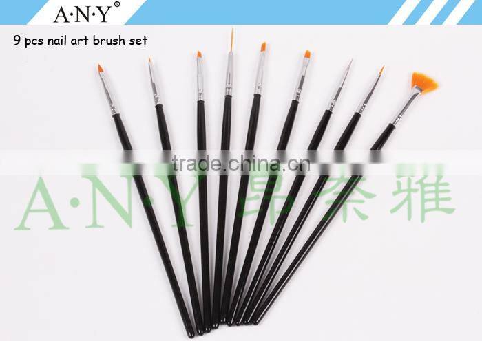 ANY Nail Design Care 9PCS Black Wood Handle Nail Brush Nail Art Design Sets