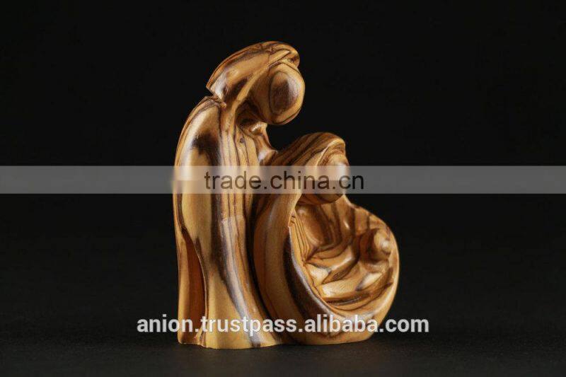 Olive Wood Composition Carved Holy Family Small Size