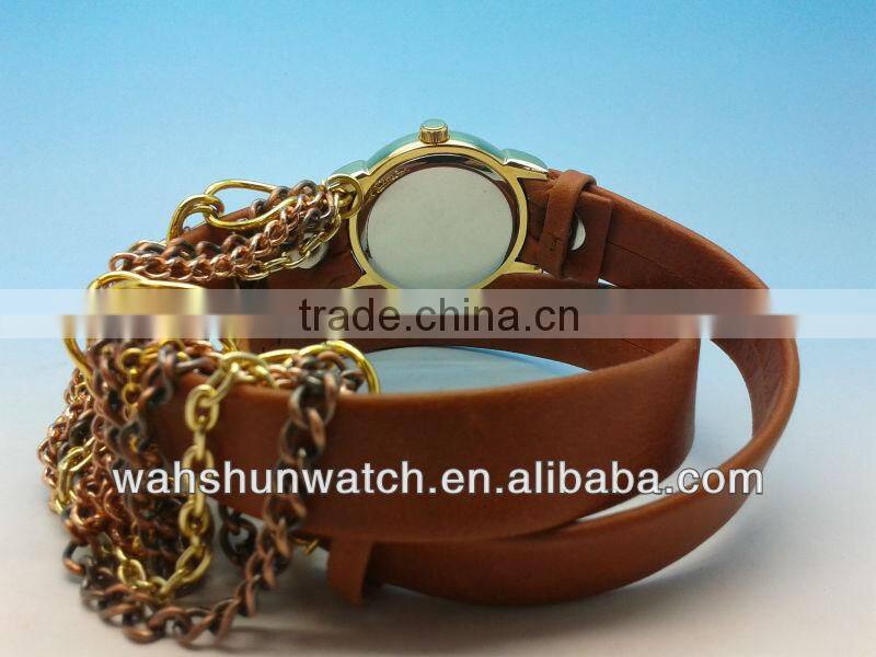 2014 Latest fashion waterproof long strap gold popular leather retro women watches