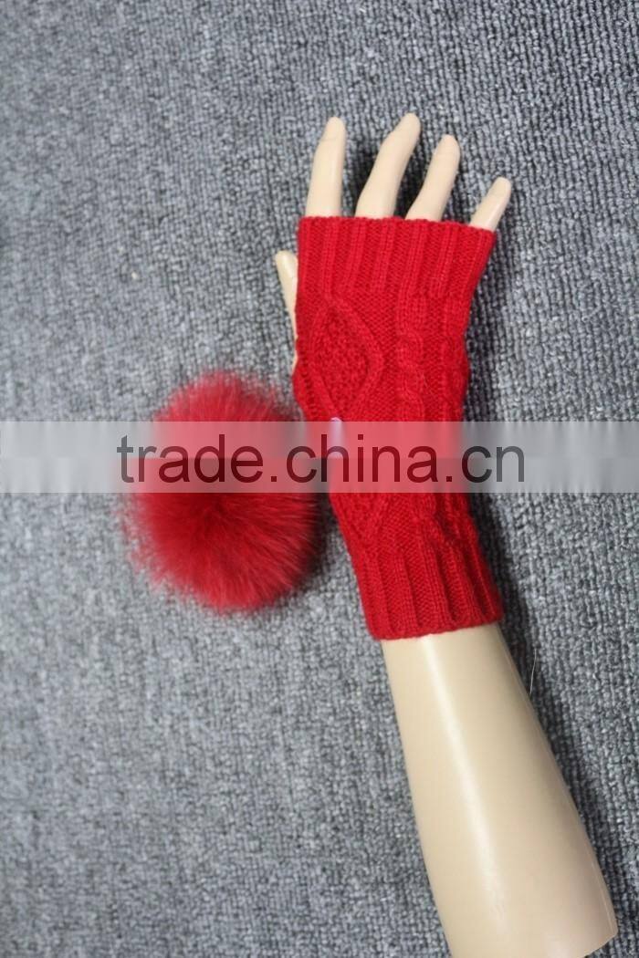 most popular hot fashion high quality ladies stock knit warm long fur gloves
