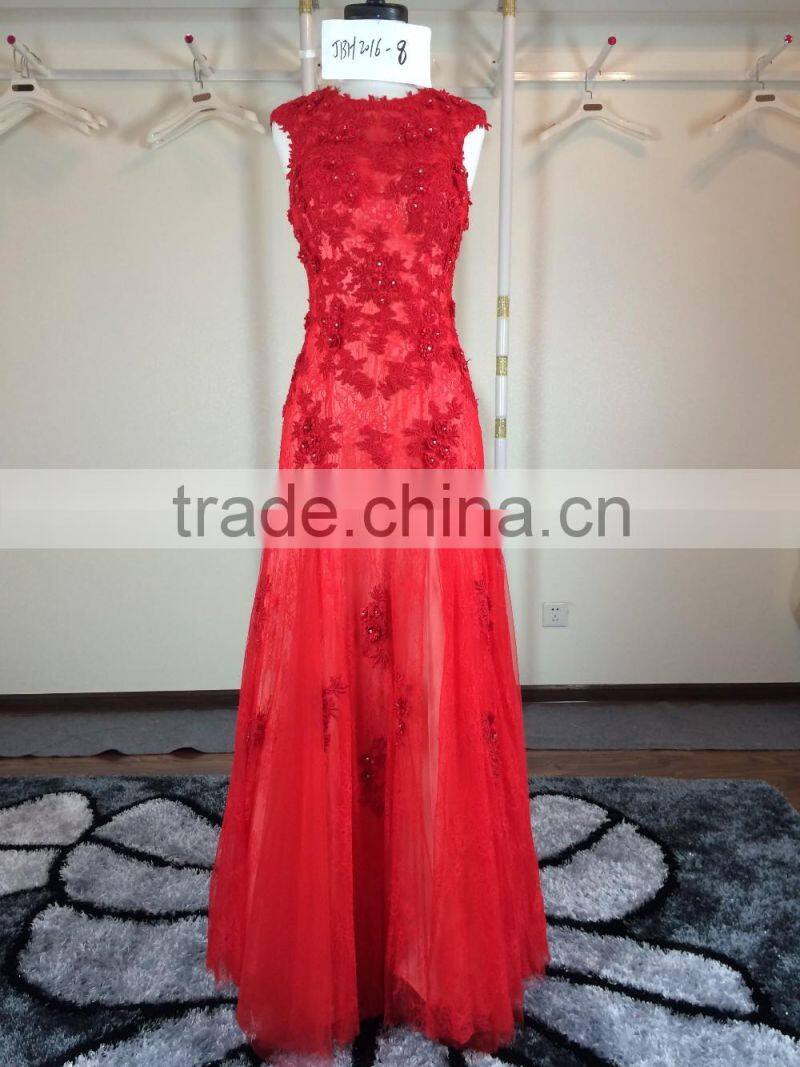 (JBH2016-8) MARRY YOU Real Sample Red Lace Evening Dress 2016