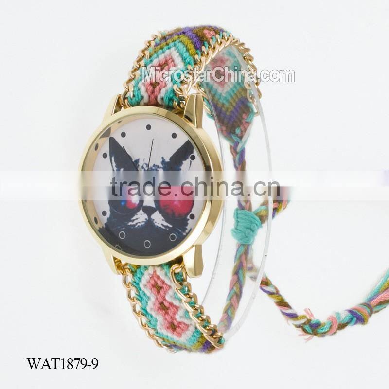 Elastic knitting watch chain cat face quartz watch price