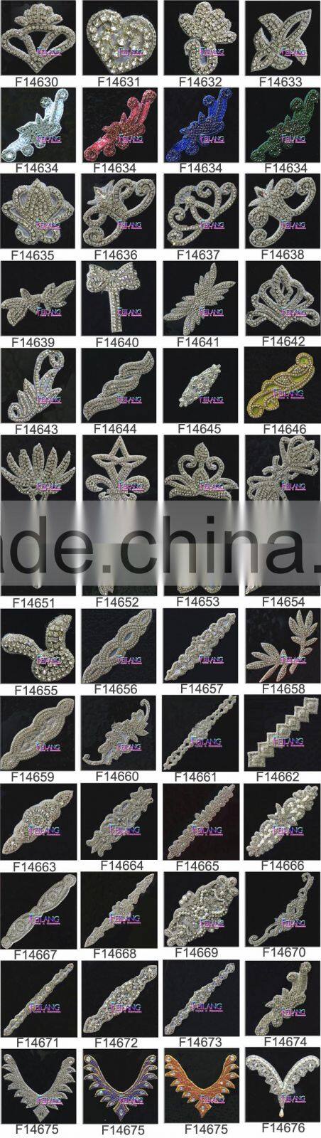 rhinestone applique tulle fabric neckline applique wedding belt