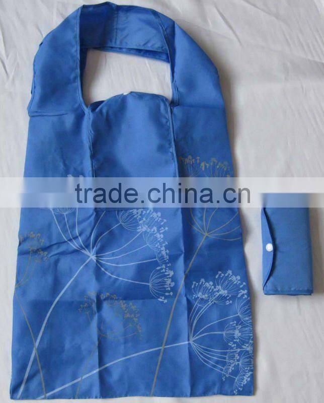 polyester folding foldable tote shopping bag with handle button