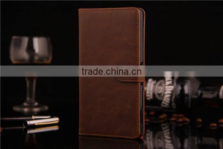 Factory Supply stand card slot wallet for Sony Xperia Z3 Leather Flip Case